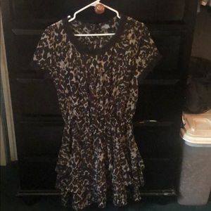 Cocktail length leopard print ruffled dress